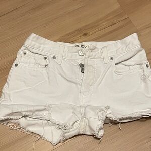 Free People White Distressed Jean Shorts